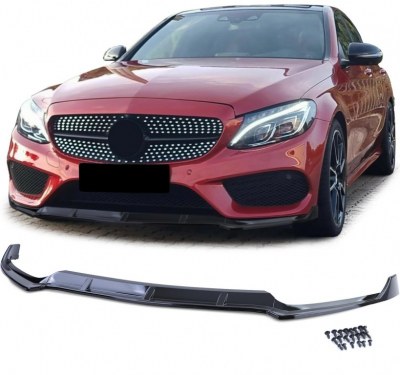 Lame de pare choc avant noir brillant type 2 pour Mercedes classe C W205 pack AMG line