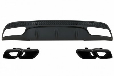 DIFFUSEUR ARRIÈRE + EMBOUTS ÉCHAPPEMENTS NOIR LOOK C63 AMG POUR MERCEDES CLASSE C BERLINE (W205) PACK AMG