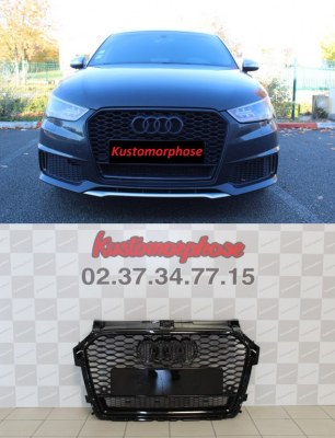 Calandre Audi A1 / S1 2015 à 2018 Facelift look RS Noir brillant