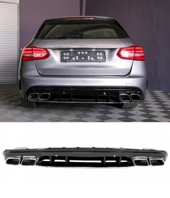 Diffuseur arrière avec échappements chrome Mercedes Classe C W205 S205 Look C63 AMG 2014-2020