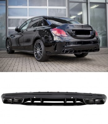 Diffuseur arrière avec échappements Noir Mercedes Classe C W205 S205 Look C63 AMG 2014-2020