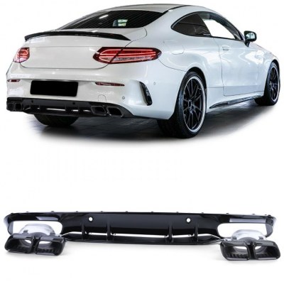 Diffuseur arrière + Embouts échappements noir look C63 AMG Facelift pour Mercedes Classe C coupé (C205) PACK AMG