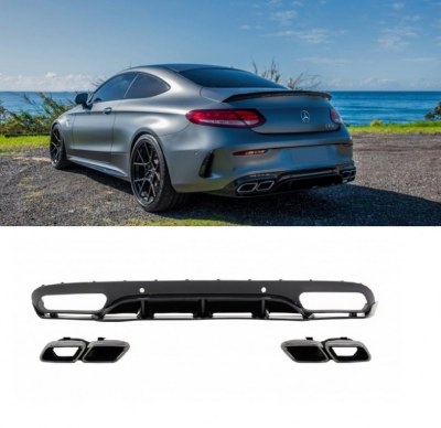 Diffuseur arrière + Embouts échappements chrome look C63 AMG Edition pour Mercedes Classe C coupé cabrio