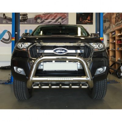 Pare buffle inox version 2 avec LED pour Ford Ranger T6 - Ø90mm