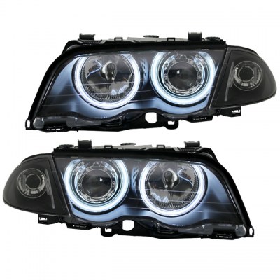 Pack phare avant noir Angel Eyes CCFL + clignotant BMW E46 Berline phase 1