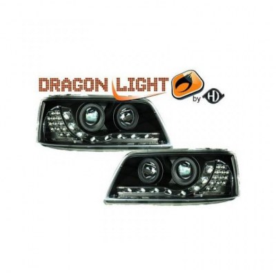 Phare avant VW transporteur T5 2003-2009 Dragon-Lights Noir avec clignotant led