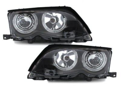 Phares avants Angel eyes pour BMW E46 Berline phase 2 Noir